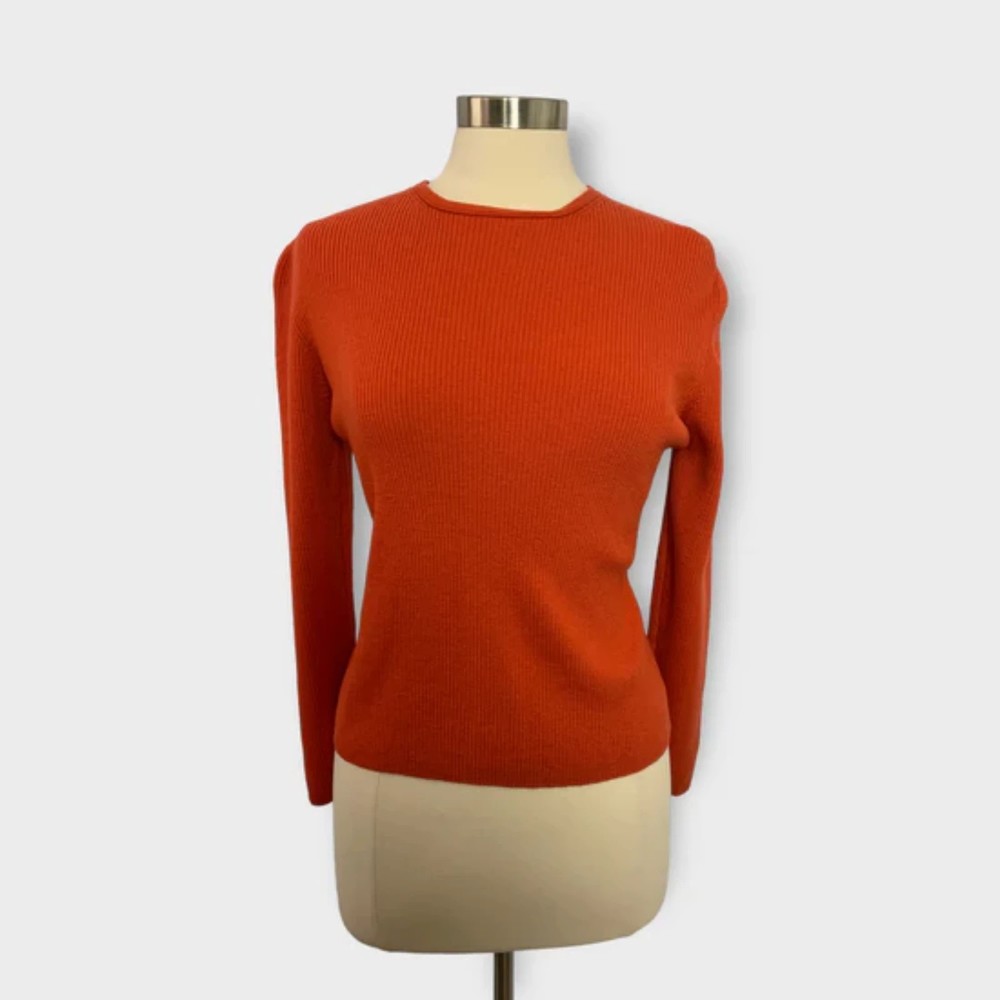 Vintage Sadimara Size L Orange Merino Wool Ribbed Knit Sweater